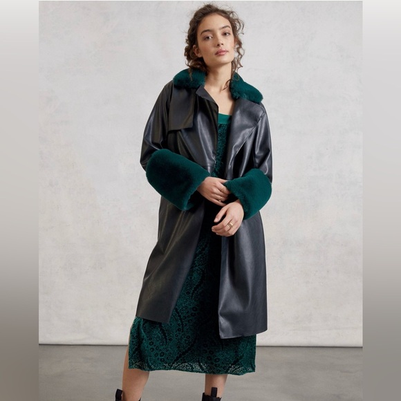 Blank NYC Emerald Green Faux Leather and Fur lined Trench Coat - Picture 2 of 7